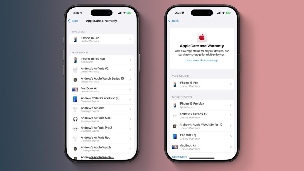 Update AppleCare di iOS 18.5